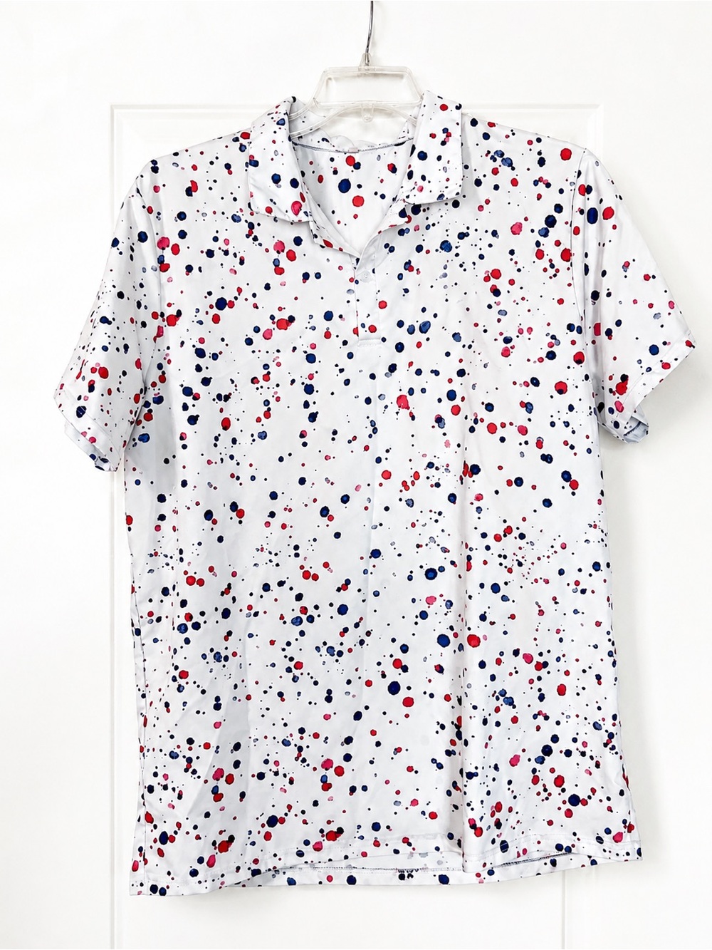 Rhoback SAMPLE Performance Golf Polo White Patriotic Splatter USA FLAG
